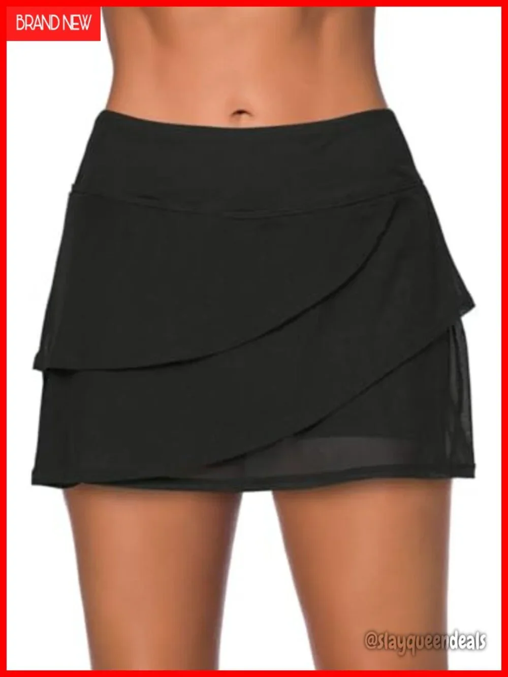 Ruffle Layered Swim Skirt Bottom with Built-in Brief, Ruched Waistband